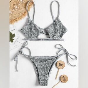 Zaful keyhole smocked grey string bikini